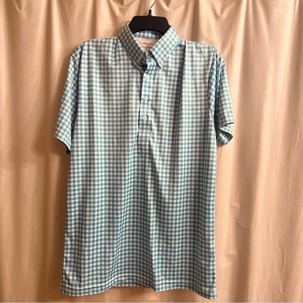 Collins & Hayes Aqua Gingham Short-Sleeve Polo